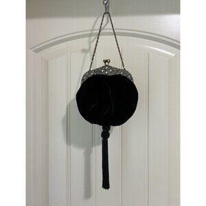 Limited Edition Small Evening bag black velvet embellished rhinestone kiss lock